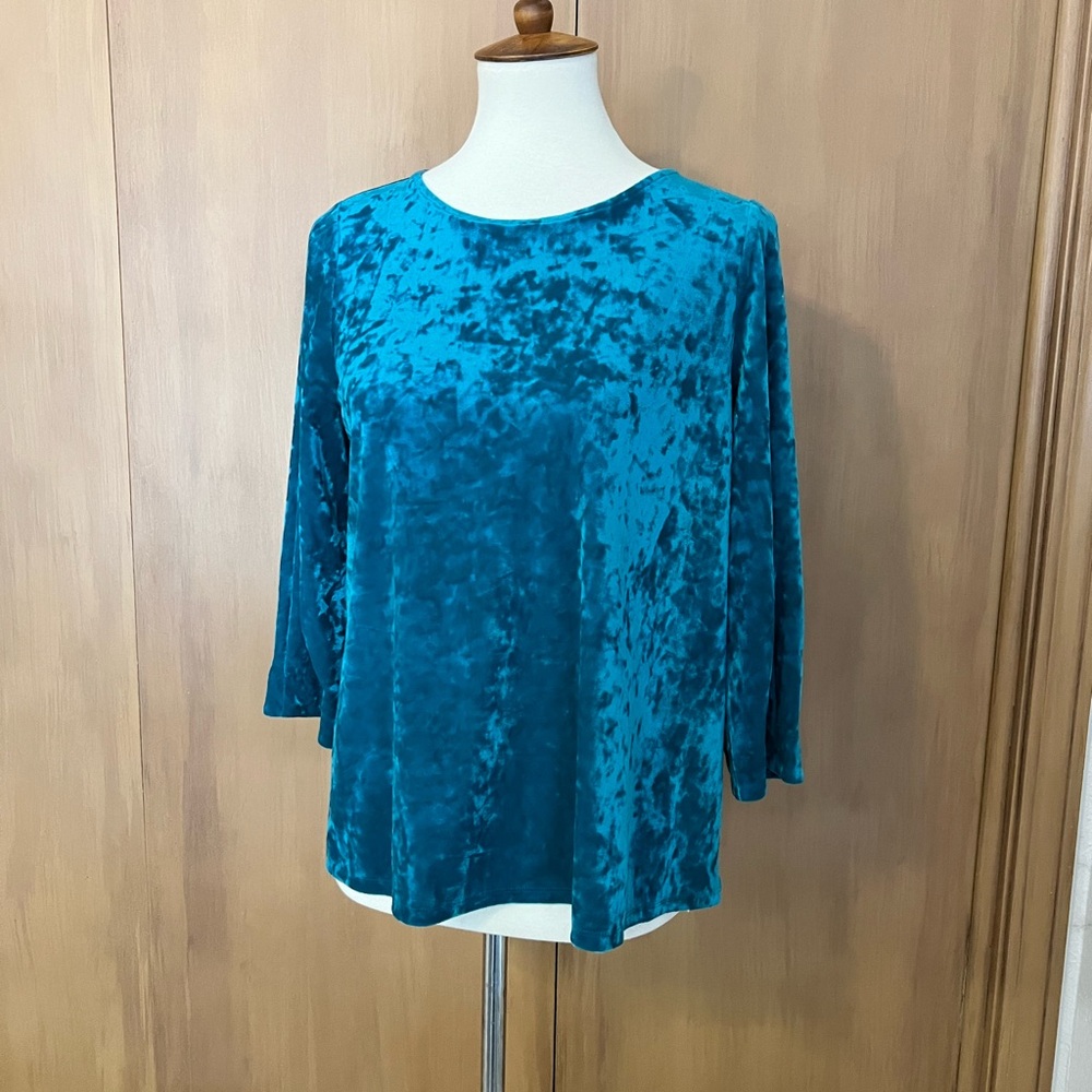 JJill 3/4 sleeve green Oceanside stretchy velvet top, small, NWT